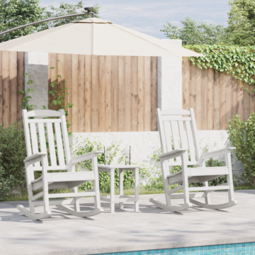 Vidaxl 3 Piece Garden Lounge Set White Hdpe, Vidaxl Garden Rocking Chair White 70x92x108 Cm Hdpe, Vidaxl Adirondack Side Table White 38x38x45 Cm Hdpe