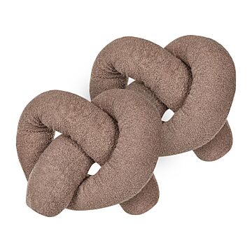Set Of 2 Cushions Brown 172 X 14 Cm Teddy Fabric Throw Pillows Decorative Soft Filling Multiple Shapes Accessories Living Room Bedroom Beliani