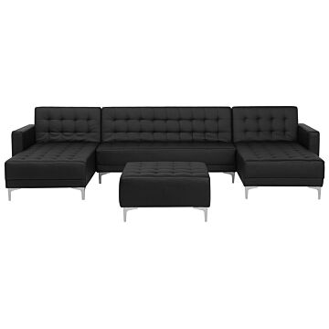 Corner Sofa Bed Black Faux Leather Tufted Modern U-shaped Modular 5 Seater With Ottoman Chaise Lounges Beliani