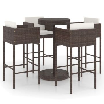 Vidaxl 5 Piece Garden Bar Set With Cushions Poly Rattan Brown