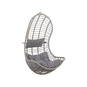 Hanging Chair Grey Rattan Without Stand Indoor-outdoor Curved Shape Boho Beliani