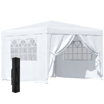 Outsunny 3mx3m Pop Up Gazebo Party Tent Canopy Marquee Waterp Resistant Free Storage Bag White