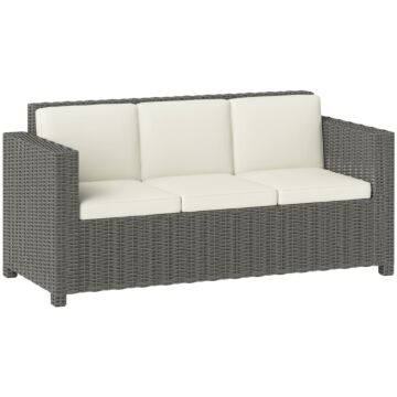 Outsunny 3 Seater Rattan Sofa All-weather Wicker Weave Metal Frame Chair With Fire Resistant Cushio-cream