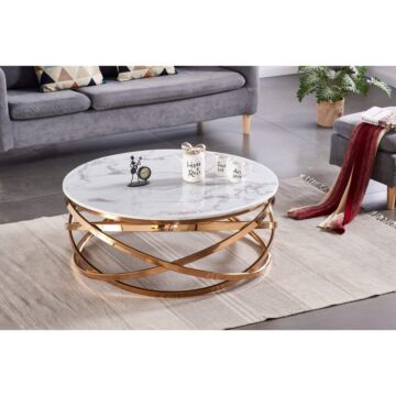 Nabraska Round Marble Coffee Table With Gold Frame