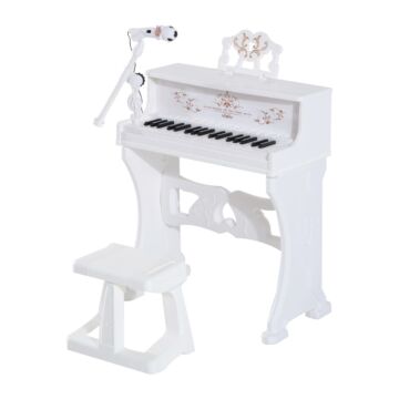 Homcom 37 Keys Kids Piano Mini Electronic Keyboard Light Kids Musical Instrument Educational Game Children Grand Piano Toy Set W/stool & Microphone
