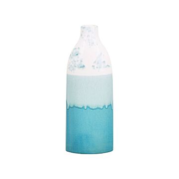Flower Vase Blue And White Stoneware 35 Cm Decorative Waterproof Piece Sky Blue Horizon Pattern Beliani
