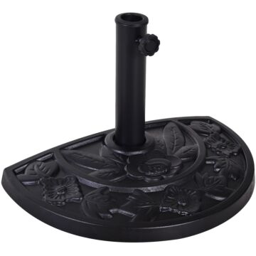 Outsunny 9kg Resin Parasol Base, Half Round Umbrella Stand With Floral Design For Garden, Outdoor, Suitable Umbrella Rod: Φ3.8cm, Φ4.8cm, Black