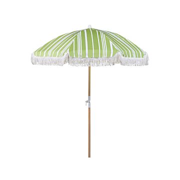 Garden Parasol Green And White Fabric Beech Wood Pole ⌀ 150 Cm Round Retro Garden Outdoor Umbrella Tilting Uv Resistant Beliani
