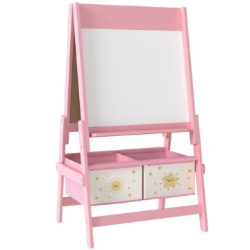 Aiyaplay Art Easel For Kids, Double-sided Whiteboard/blackboard With Paper Roll, Two Storage Boxes, For Ages 3-8 Years, Pink