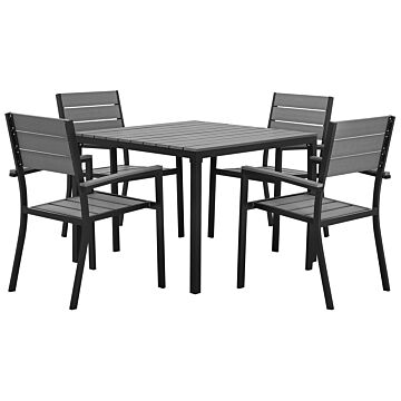 5 Piece Outdoor Dining Set Grey 4 Seater Table Chairs Slatted Design Beliani