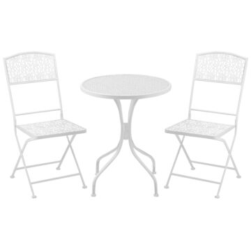 Outsunny Garden Bistro Set For 2 With Folding Chairs And Round Table, Metal Balcony Furniture For Outdoor Indoor Use, White