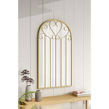 Gold Arched Windowpane Metal Wall Mirror