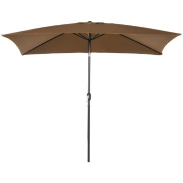 Outsunny 3x2m Garden Parasol Umbrella Outdoor Sun Shade Canopy With Tilt And Crank, Aluminium Frame Rectangular, Brown