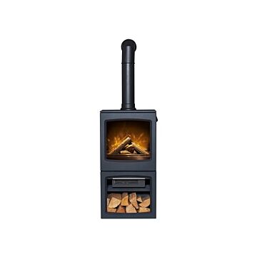 Acantha Lunar Xl Electric Stove In Charcoal Grey With Tall Angled Pipe In Black