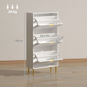 Homcom Narrow Shoe Cabinet With 3 Flip Drawers - White