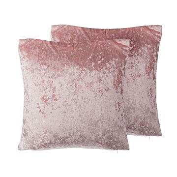 Set Of 2 Decorative Cushions Pink Velvet 45 X 45 Cm Plain Double Sided Glam Modern Beliani