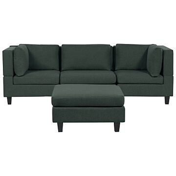 Modular Sofa With Ottoman Dark Green Fabric Upholstered 3 Seater With Ottoman Cushioned Backrest Modern Living Room Couch Beliani