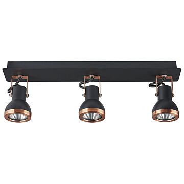 3 Light Ceiling Lamps Black And Copper Metal Swing Arm Cone Shade Spotlight Design Rectangular Rail Beliani
