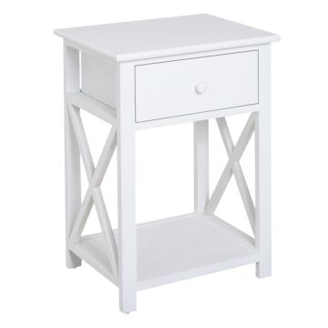 Homcom Traditional Accent End Table With 1 Drawer,x Bar Bottom Storage Shelf, For Living Room Bedroom Room 40l X 30w X 55h Cm - White