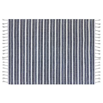 Area Rug Blue Fabric 140 X 200 Cm Living Room Bedroom Stripe Pattern Modern Beliani