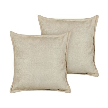 Set Of 2 Scatter Cushions Beige Polyester Fabric Solid Pattern 60 X 60 Cm Home Decor Accessories Beliani