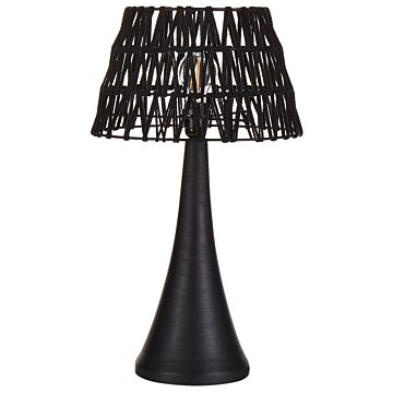 Table Lamp Black Cotton Shade Mango Wood Base Metal Frame Single Light Modern Design Home Accessories Living Room Beliani