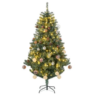 Homcom 6' Artificial Prelit Christmas Trees Holiday Décor With Warm White Led Lights, Decoration, Banner, Tag, Ball