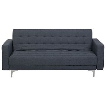 Sofa Bed Dark Grey Tufted Fabric Modern Living Room Modular 3 Seater Silver Legs Track Arm Beliani