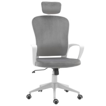 Vinsetto High-back Swivel Chair Velvet Style Fabric Computer Home Rocking With Wheels, Rotatable Liftable Headrest, Grey