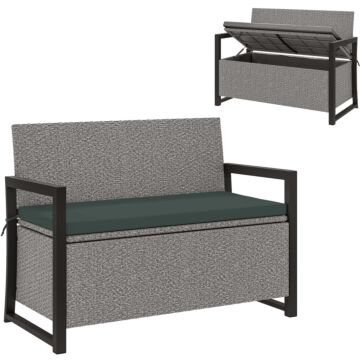 Outsunny 151.5l Storage Garden Bench, With Cushion - Grey