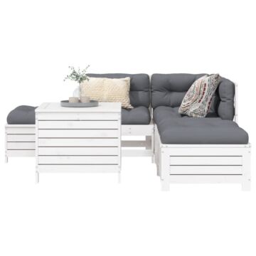 Vidaxl 6 Piece Garden Sofa Set White Solid Wood Pine