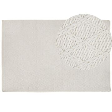 Area Rug Off-white Wool With Viscose 160 X 230 Cm Rectangular Hand Woven Knitted Carpet Beliani