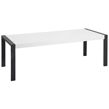 Dining Room Table White With Black Legs Powder Coated 8 Seater 220 X 90 X 76 Cm Modern Design Beliani