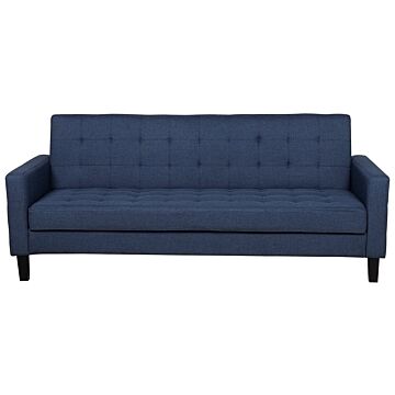 Sofa Bed Dark Blue Fabric 3 Seater Click Clack Quilted Upholstery Beliani
