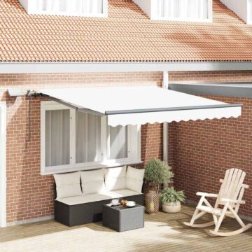 Vidaxl Manual Retractable Awning With Led White 300x250 Cm, Vidaxl Awning Replacement Fabric For 3x2.5 M Frame White