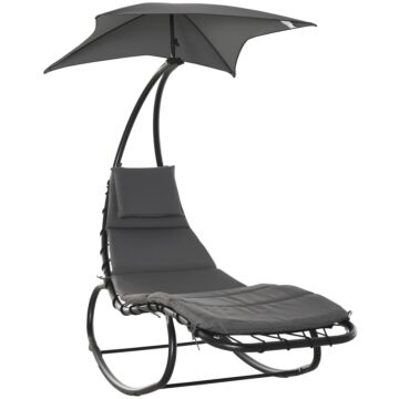 Outsunny Patio Rocking Chaise Lounge Rocking Bed With Canopy Cushion Headrest Pillow