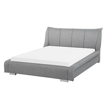 Bed Frame Grey Fabric Eu Double Size 4ft6 Upholstered Slatted Modern Beliani