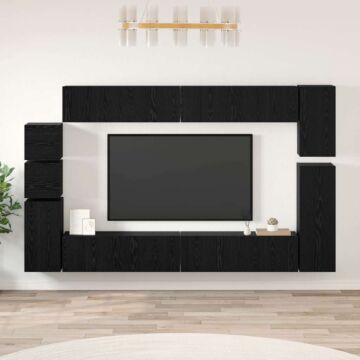 Vidaxl With Shelf Wall-mounted Other With Storage 9 Pcs Black Oak Engineered Wood