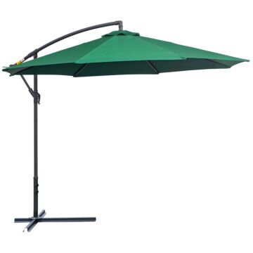 Outsunny 3(m) Garden Banana Parasol Hanging Cantilever Umbrella With Crank Handle And Cross Base For Outdoor, Sun Shade, Green