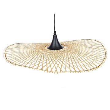 Pendant Lamp Light Wood Bamboo Oval Shade 60 Cm Hanging Ceiling Lamp Beliani
