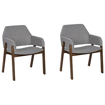 Set Of 2 Dining Chairs Dark Wood And Grey Polyester Fabric Rubberwood Legs Retro Traditional Style Beliani