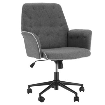 Homcom Linen Office Swivel Chair Mid Back Computer Desk Chair With Adjustable Seat, Arm - Grey