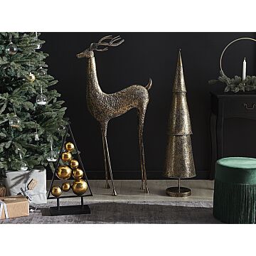 Statue Gold Reindeer Metal Gloss Finish 126 Cm Christmas Accent Figure Decorative Item Beliani