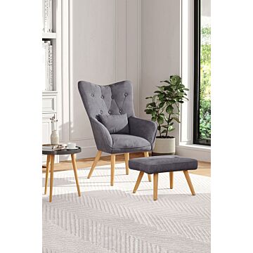 Velvet Upholstered Armchair With Footstool