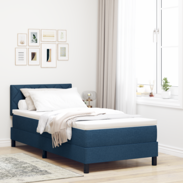 Vidaxl Box Spring Bed With Mattress & Led Blue 90x190 Cm Fabric