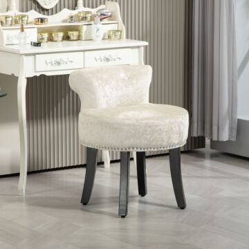 Homcom Dressing Table Stool With Rubber Wood Legs, Ice Velvet Vanity Stool For Living Room Bedroom, Beige