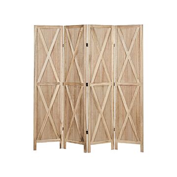 Room Divider Light Wood Paulownia Wood Plywood 4 Panels Folding Decorative Screen Partition Living Room Bedroom Rustical Traditional Design Beliani