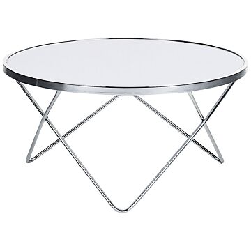 Coffee Table White Tempered Glass Top Silver Metal Hairpin Legs Round Shape Beliani