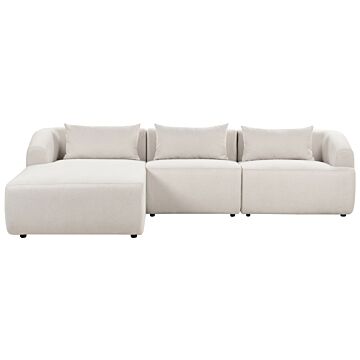 Right Hand 3 Seater Corner Sofa Beige Fabric Upholstered Track Armrests Additional Cushions Minimalistic Modern Style Beliani