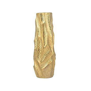 Decorative Vase Gold Stoneware 37 Cm Carved Surface Irregular Shape Modern Design Beliani